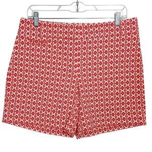 Ann Taylor LOFT Riviera Shorts Red Coral Geometric Size 6 Stretch PRE-OWNED, EUC